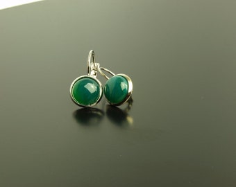 Cabochon agate de boucle d’oreille argent Brisur vert