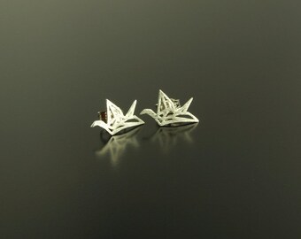 Boucles d’oreilles à clous plaquées argent Crane Origami