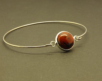 Bracelet Red jasper Cabochon spiral Wire Silver