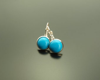 Boucles d’oreilles bleu or de pierre turquoise cabochon Rosé