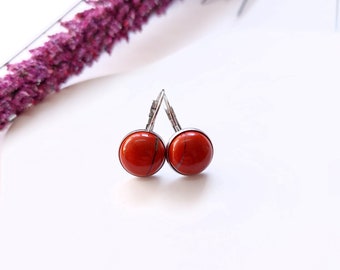 Earrings Jasper cabochon leverback silver red jasper