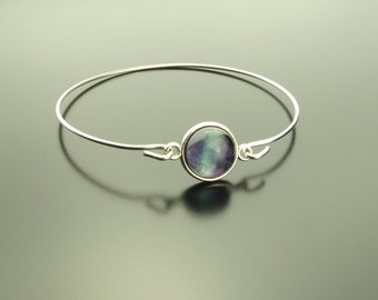 Bracelet Fluorite Gemstone Spiral Wire argent vert