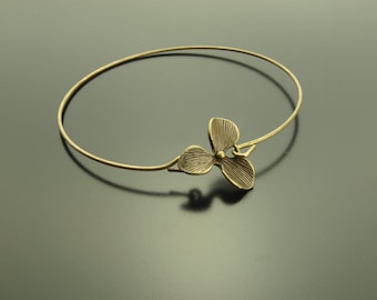 Bracelet bronze vintage connecteur fleur feuille fleur