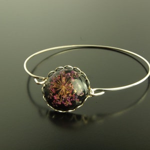 Real dried dill flowers purple black bracelet