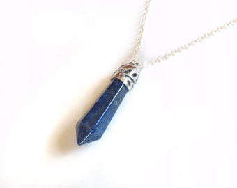 Chain Lapislazuli gemstone pendant silver blue