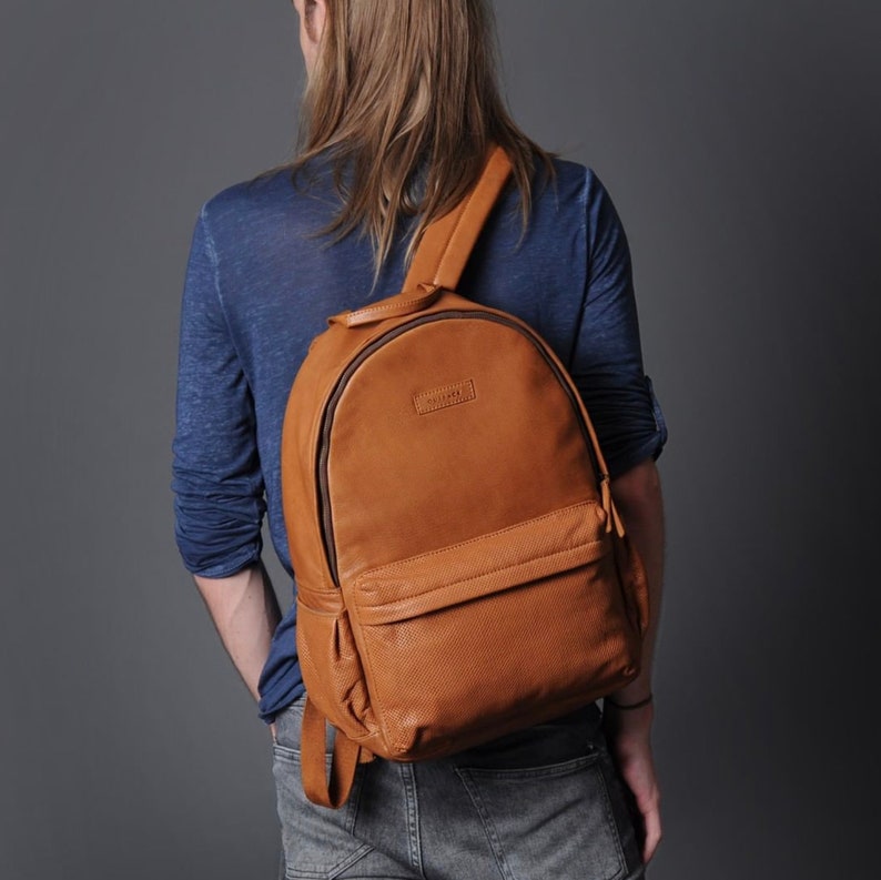 tan leather backpack mens