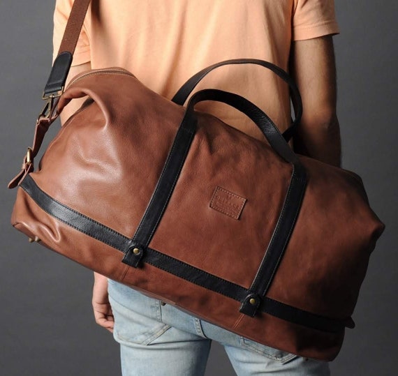 personalized leather weekender bag