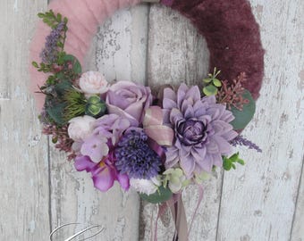 Door wreath, door decoration, spring wreath, summer wreath, wreath, purple, pink