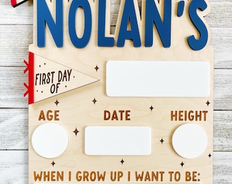 Pennant Flag First Day Of School Board, Interchangeable First Day Of and Last Day Of Flags, Reusable Dry Erase Sign, Photo Prop Board, Wood