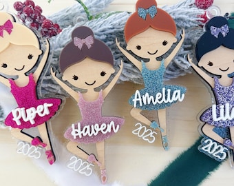 Ballerina Glitter Ornament, Personalized Ballet Ornament with Custom Hair and Dress Colors