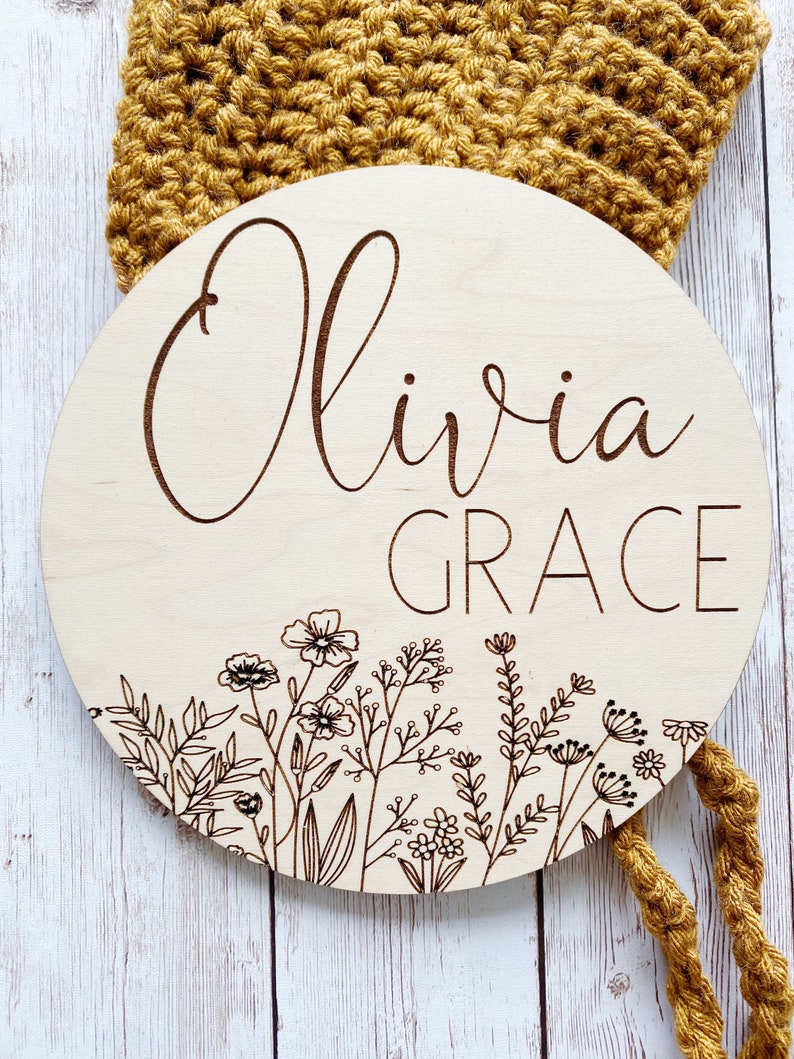 Wildflower Baby Girl Sign/ Baby Girl Name Round/ Flower Name Sign/ Baby Girl Gift/ Baby Girl Name Announcement/ Wildflower Baby Girl Plaque image 5