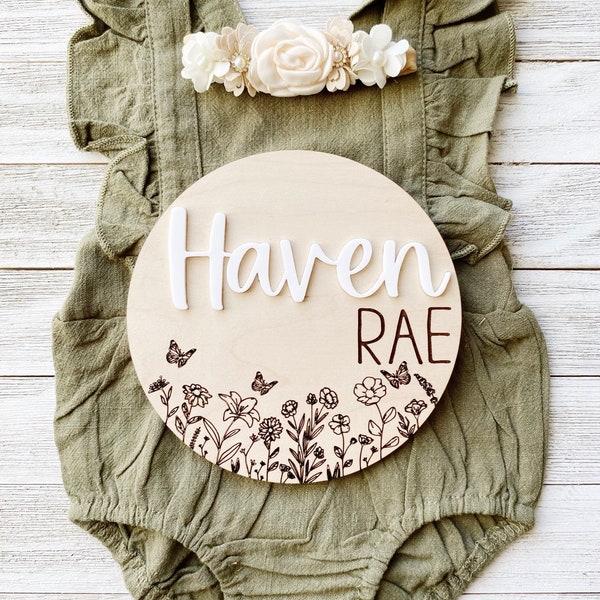 Wildflower Baby Girl Sign/ Newborn Girl Sign/ Boho Baby Name Sign/ Baby Girl Name Announcement/ Fresh 48 Sign/ Wildflower Baby Shower Sign