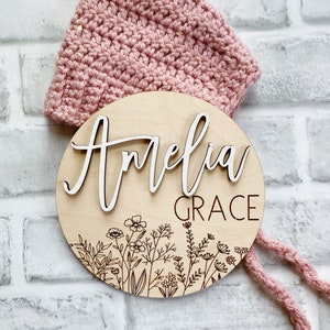 Boho Baby Name Announcement Sign/ Wildflower Name Circle/ Engraved Baby Name Circle/Birth Announcement Sign/ 3D Wildflower Baby Name Sign