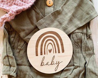 Rainbow Baby Wood Circle/ Engraved Rainbow Nursery Sign/ New Baby Announcement/ Rainbow Baby Pregnancy Announcement Sign/ Engraved Rainbow