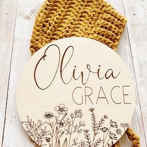 Wildflower Baby Girl Sign/ Baby Girl Name Round/ Flower Name Sign/ Baby Girl Gift/ Baby Girl Name Announcement/ Wildflower Baby Girl Plaque image 4
