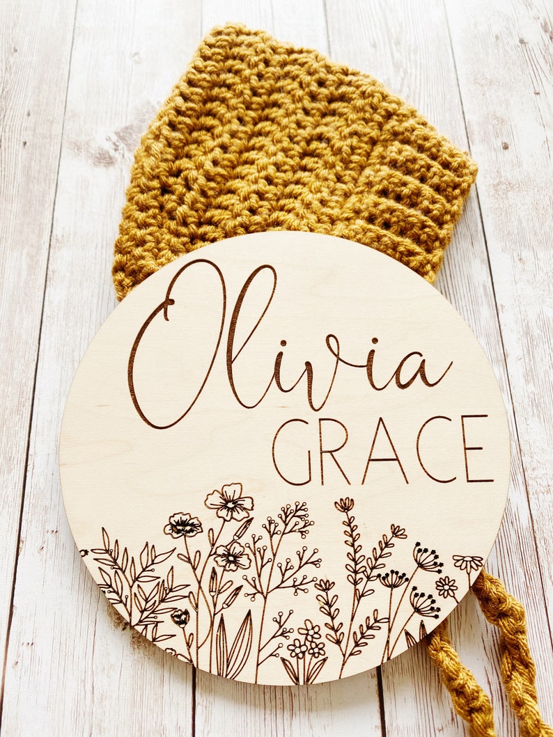 Wildflower Baby Girl Sign/ Baby Girl Name Round/ Flower Name Sign/ Baby Girl Gift/ Baby Girl Name Announcement/ Wildflower Baby Girl Plaque image 4