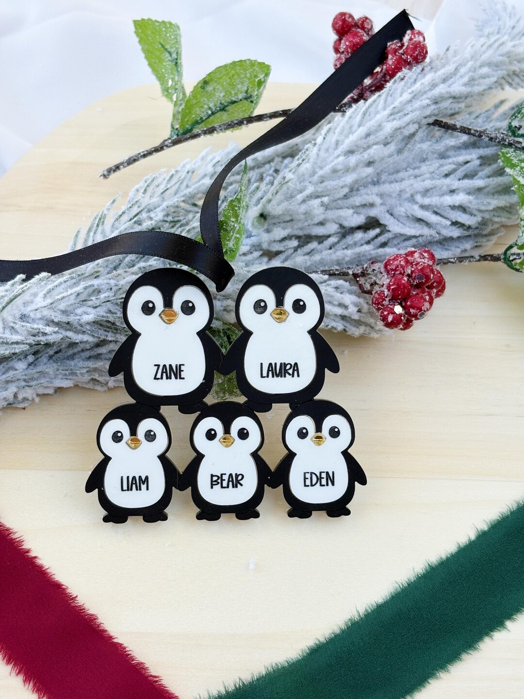 Personalized Penguin Family Christmas Ornament, Engraved Name Ornament ...
