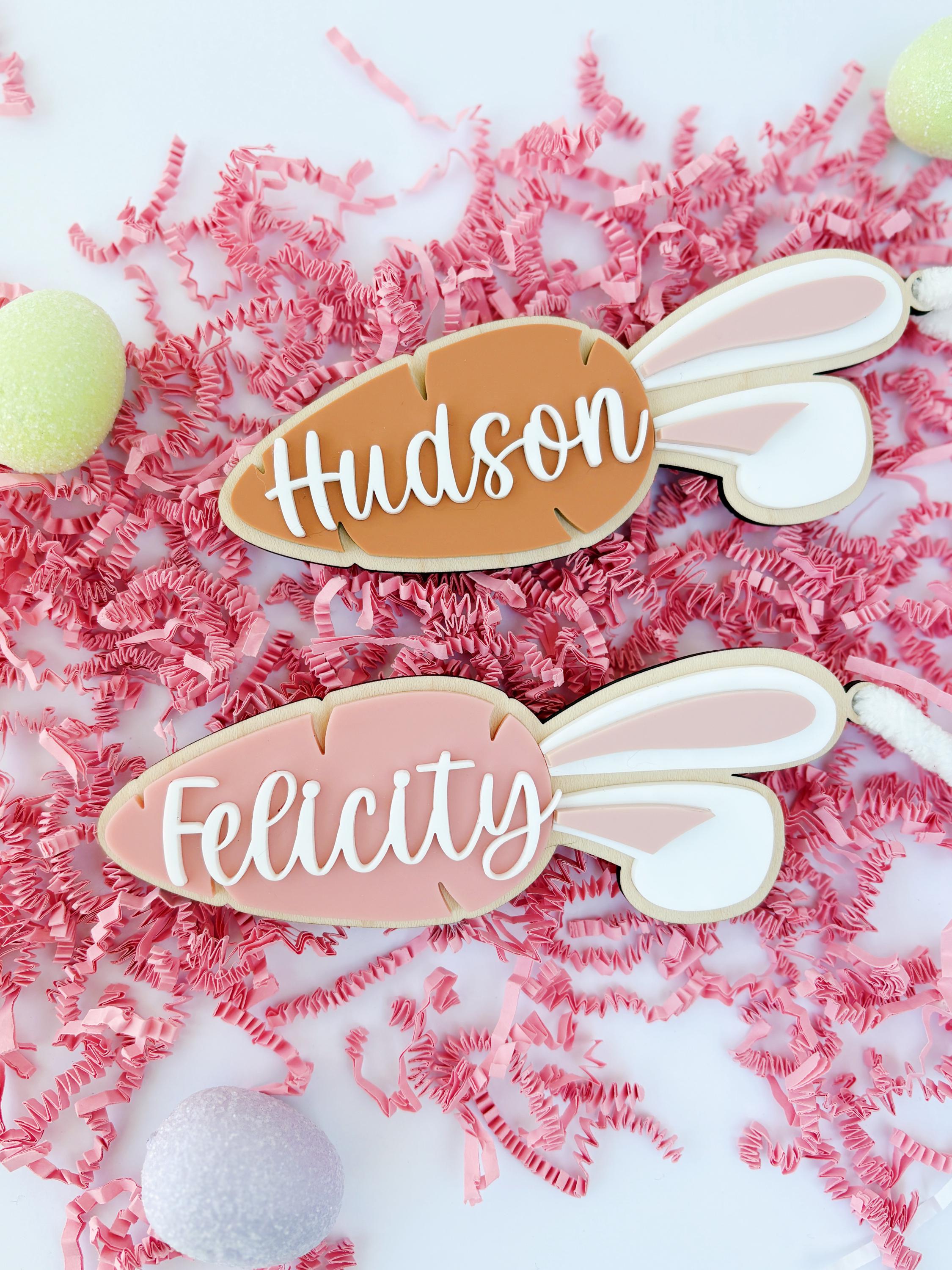 Handmade Kids Easter Basket Tag, Carrot Easter Tag, Name Easter Tag, Personalized Easter Basket Tag, Spring Decor, Custom Easter Bunny Tag