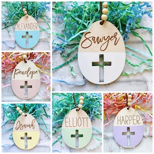 Personalized Cross Easter Basket Tags/ Christian Easter Basket Tags/ Engraved Name Easter Tags/ Easter Basket Tags for Kids/ Kids Easter