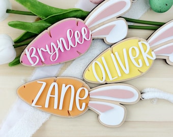 Personalized Easter Basket Tag: Custom Carrot & Bunny Spring Decor