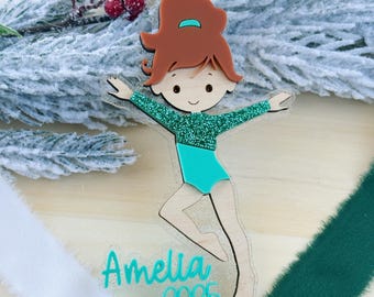 Gymnast Glitter Ornament, Personalized Gymnastics Ornament with Custom Hair and Leotard Colors