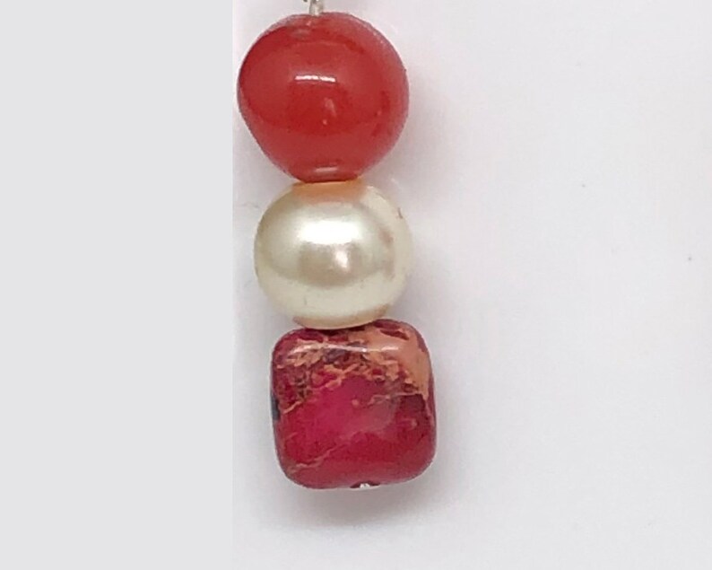 Pearls and Red Jasper Beads Earrings of Red Jade Beads