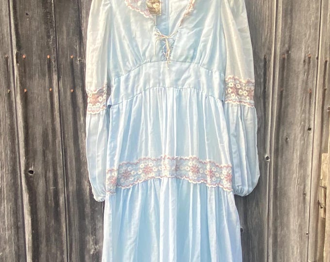 Vintage Light Blue Gunne Sax Long Sleeve Prairie Dress | Size 11 Light ...