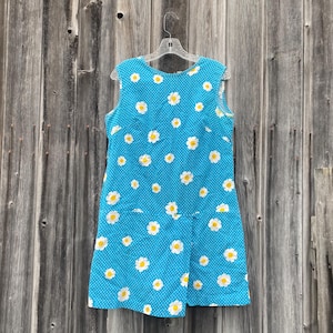 Vintage Blue Dotted Daisy Pattern Skort Dress