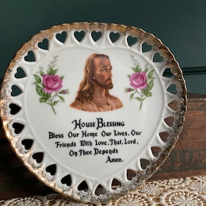 God Bless This Home Plate | Heart Shaped Decorative Plate | Vintage Plates