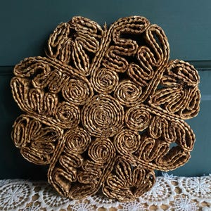 Vintage Plain Round Straw Trivet | 7 1/4&quot; x 7 1/4&quot; Vintage Raffia Straw Hot Pad Trivet Woven Style | Natural Tan Color