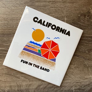 1980s California Souvenir Tile Vintage Souvenir Decorative | Fun in the Sun | Sunbather Umbrella