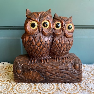 Carved Owl Figurine • Vintage Owls • Owl Knick Knacks • Owl Decor • Paint Loss on Eye