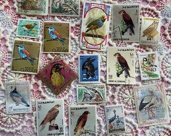 Vintage Bird Themed Stamps Lot of 17 • Stamp Collecting, Instant Collection, Paper Ephemera, Collage Supplies, Junk Journal, Bird Ephemera