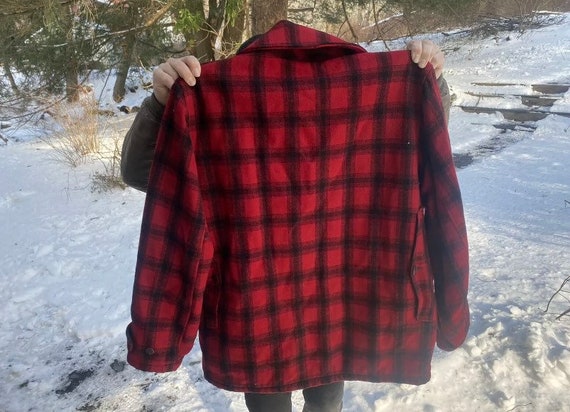 Woolrich Red Black Plaid Jacket Wool Mackinaw 1950s-1960s Woolrich Red Black Plaid Jacket Wool Mackinaw 1950s-1960s