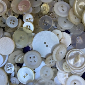 Button Lot - White, Clear, Cream, Tan - Vintagw Buttons for Crafting, Bridal Bouquet, etc.