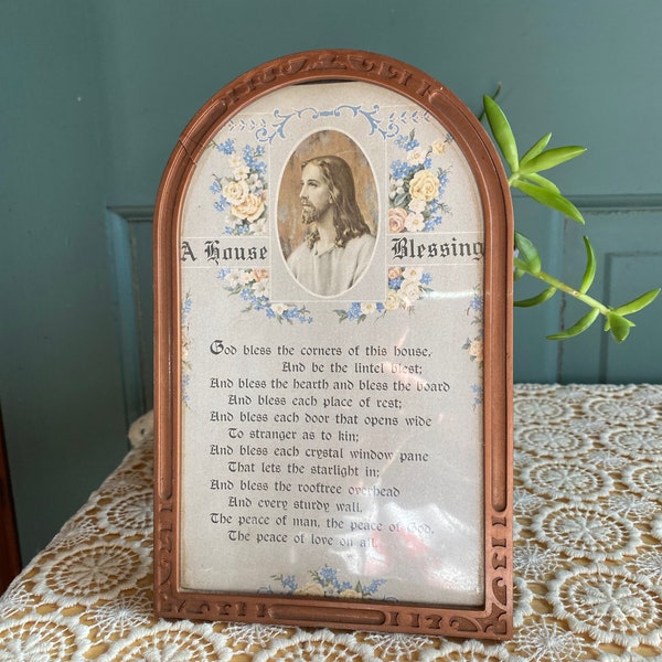 Kitchen Blessing | Vintage Plastic Framed Kitchen Blessing | One Crack | About 8" by 5"