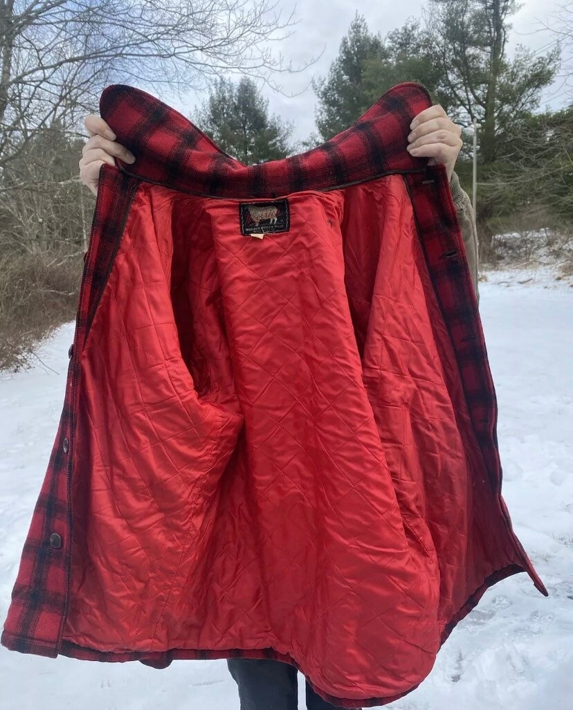 Woolrich Red Black Plaid Jacket Wool Mackinaw 1950s-1960s Woolrich Red Black Plaid Jacket Wool Mackinaw 1950s-1960s