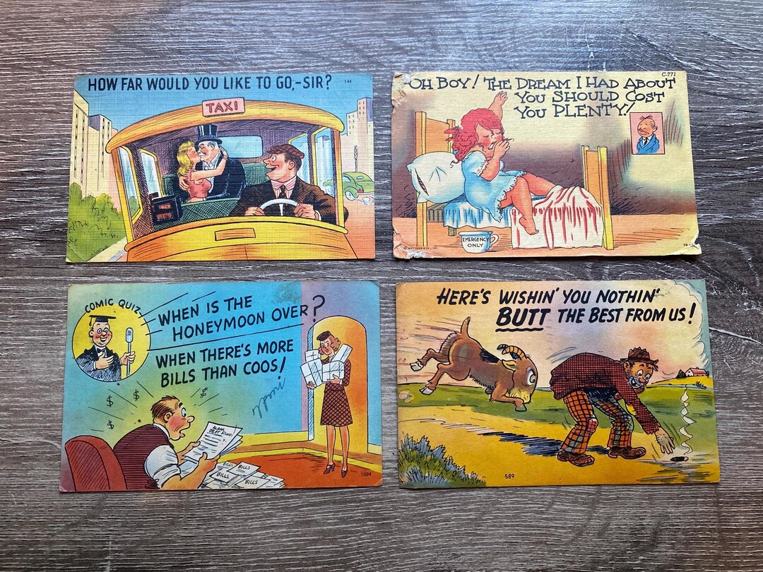 Vintage Cartoon Post Card Lot - 4 Used Novelty Post Cards - Cartoon ...