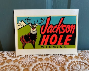 Vintage Jackson Hole, Wyoming Vibrant Colorful Souvenir Decal For Display | Lindgren - Turner Co.