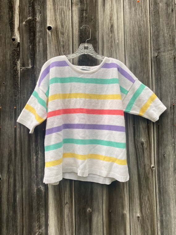 1980s 1990s Petite Pastel Rainbow White Vintage S… - image 4