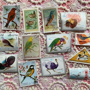 Vintage Bird Themed Stamps Lot of 13 • Stamp Collecting, Instant Collection, Paper Ephemera, Collage Supplies, Junk Journal,  Ephemera