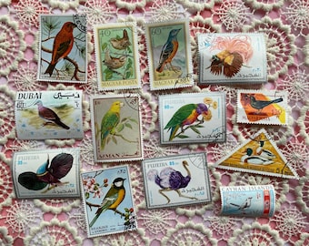 Vintage Bird Stamps: Lot of 13, Ephemera Collage Supplies