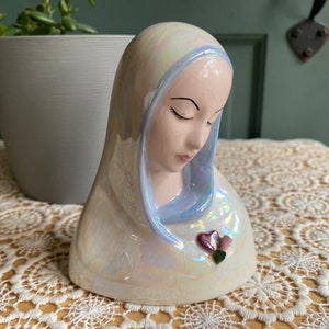 Vintage Virgin Mary Figurine | Pearlescent Finish | Blue & White | Holland Mold