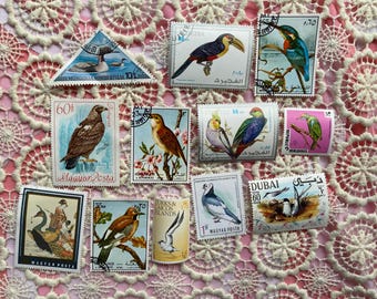 Vintage Bird Stamps Lot (12 Pieces): Paper Ephemera for Collage, Junk Journals