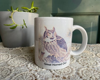 Vintage Owl Mug - Owl Coffee Cup - Vintage Great Horned Owl Mug - 4" Tall