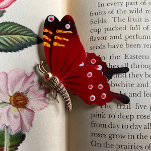 Vintage Enamel Butterfly Brooch Red Yellow Costume Jewelry Springtime Summer Brooch