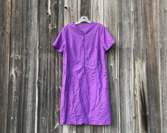 1970s Purple Polyester Zip-Front Dress w Pockets - Size L - Housecoat?