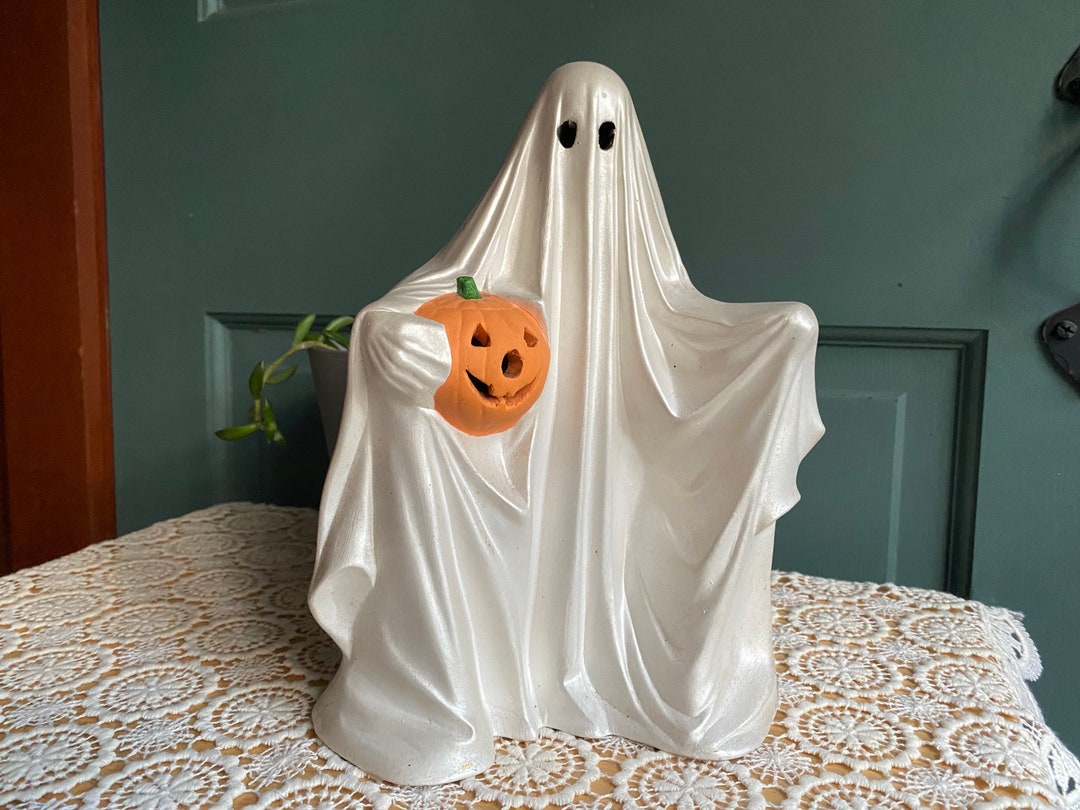 Vintage Halloween Ceramic Ghost, Handmade Ghost and Jack O Lantern
