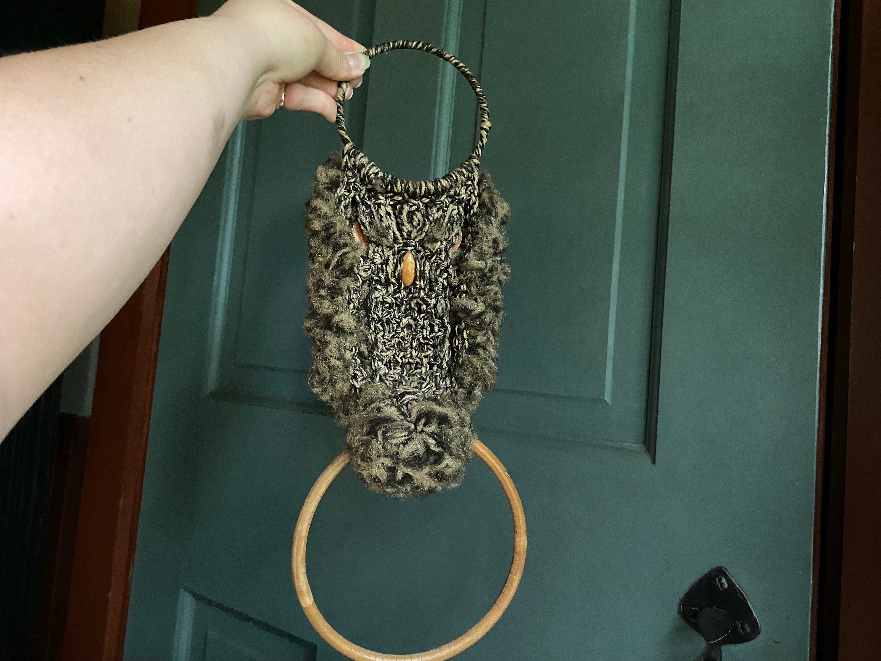 Vintage Macrame Owl Brown Hoop Wall Art 1970s