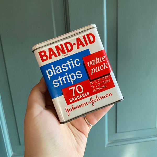 VINTAGE Band-Aid Tin | **Empty** 70 ct. | Some Wear On/In Tin  | Prop Tins Vanity Medicine Cabinet Oddities Medical